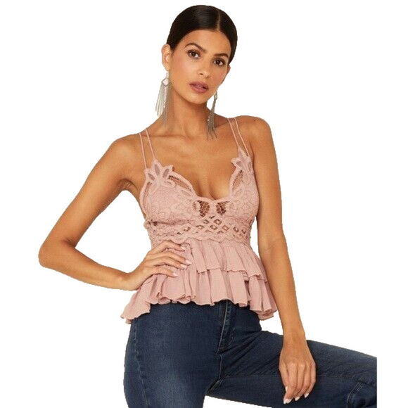 Free People Intimately Adella Cami Tank Sleepwear Bra Top Mauve Ruffle M - Picture 2 of 7